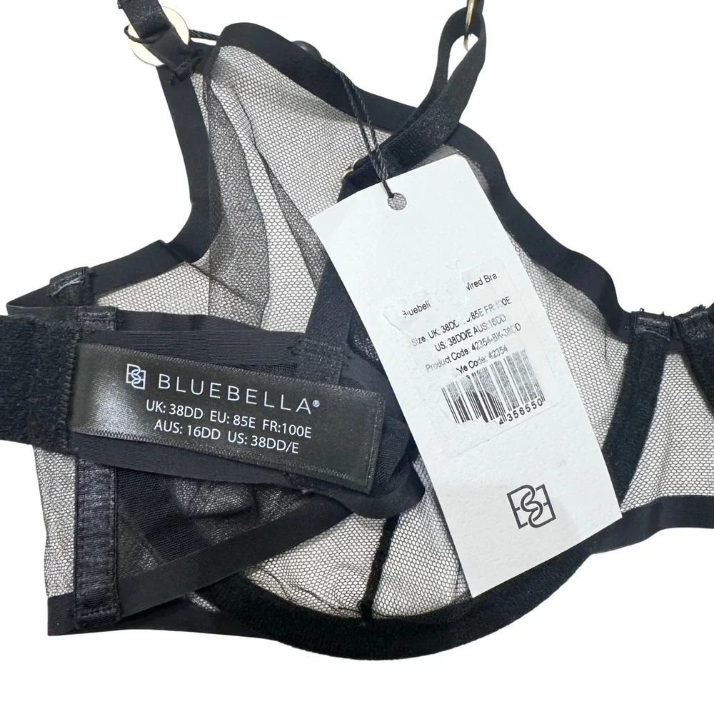 Bluebella Black Sheer Mesh Underwire Bra with Gold Hardware